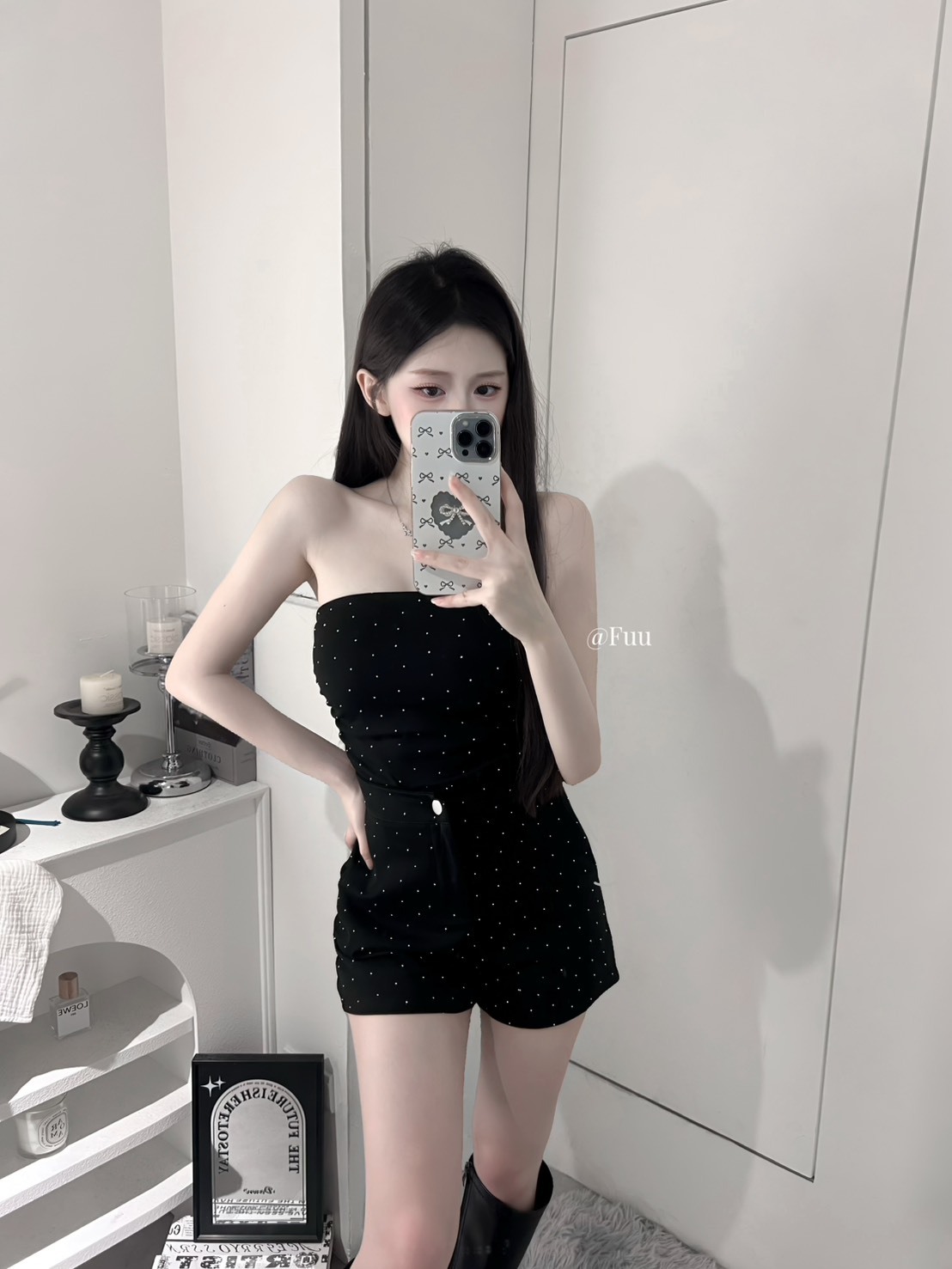 [51386]𝐹𝑢𝑢 · 𝑆𝑝𝑜𝑡 𝑔𝑜𝑜𝑑𝑠內杯平口側抓皺小背心 + 鈕扣拉鍊彈性短褲 2set (9)