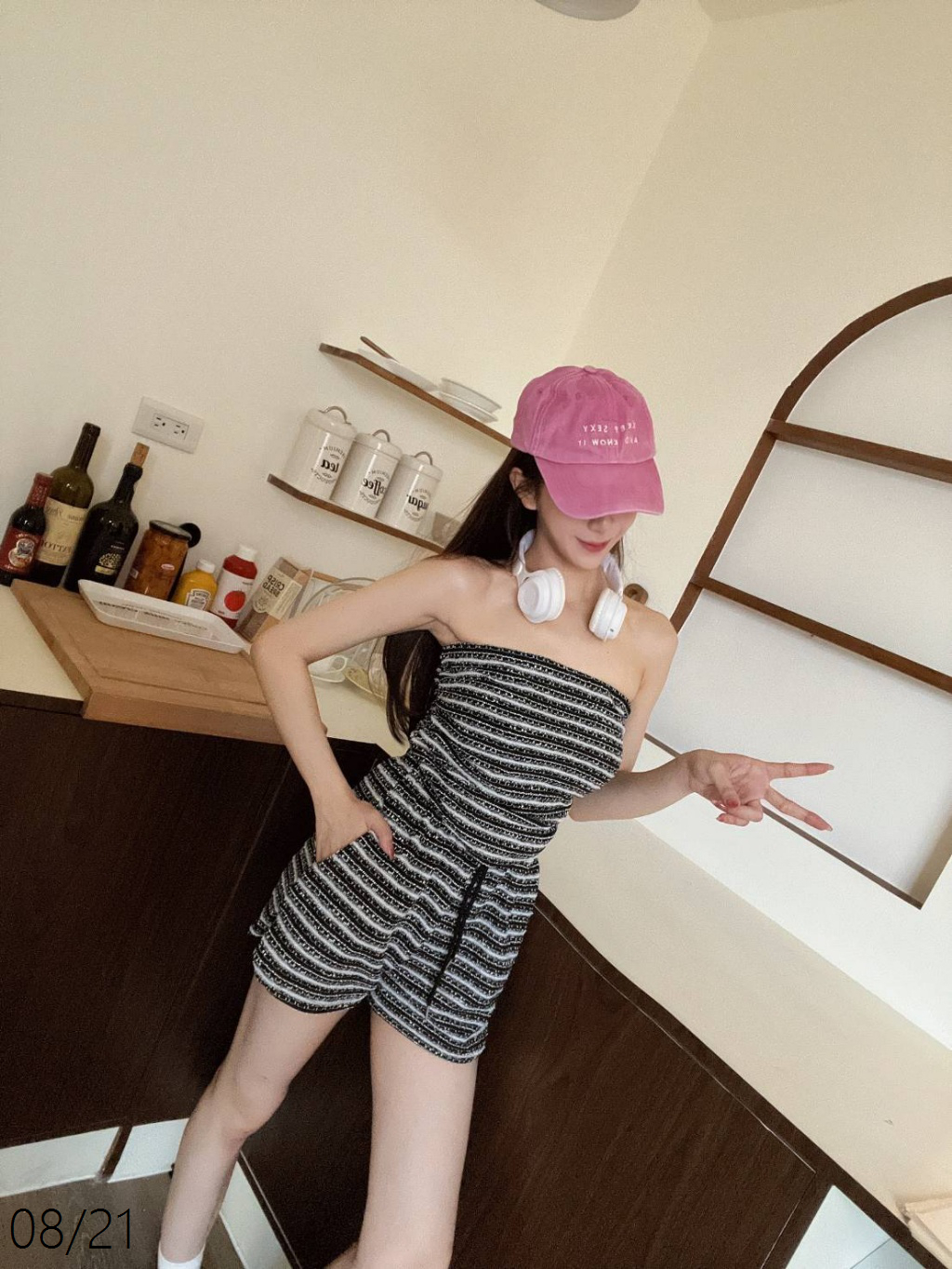 8882質感條紋抹胸上衣+短褲Set