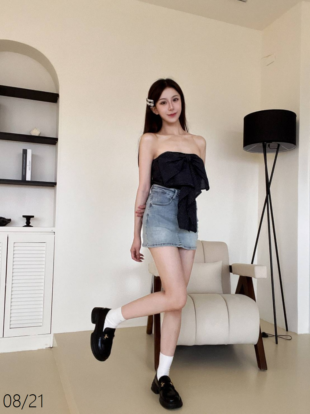 1273質感條紋裹胸上衣 (4)