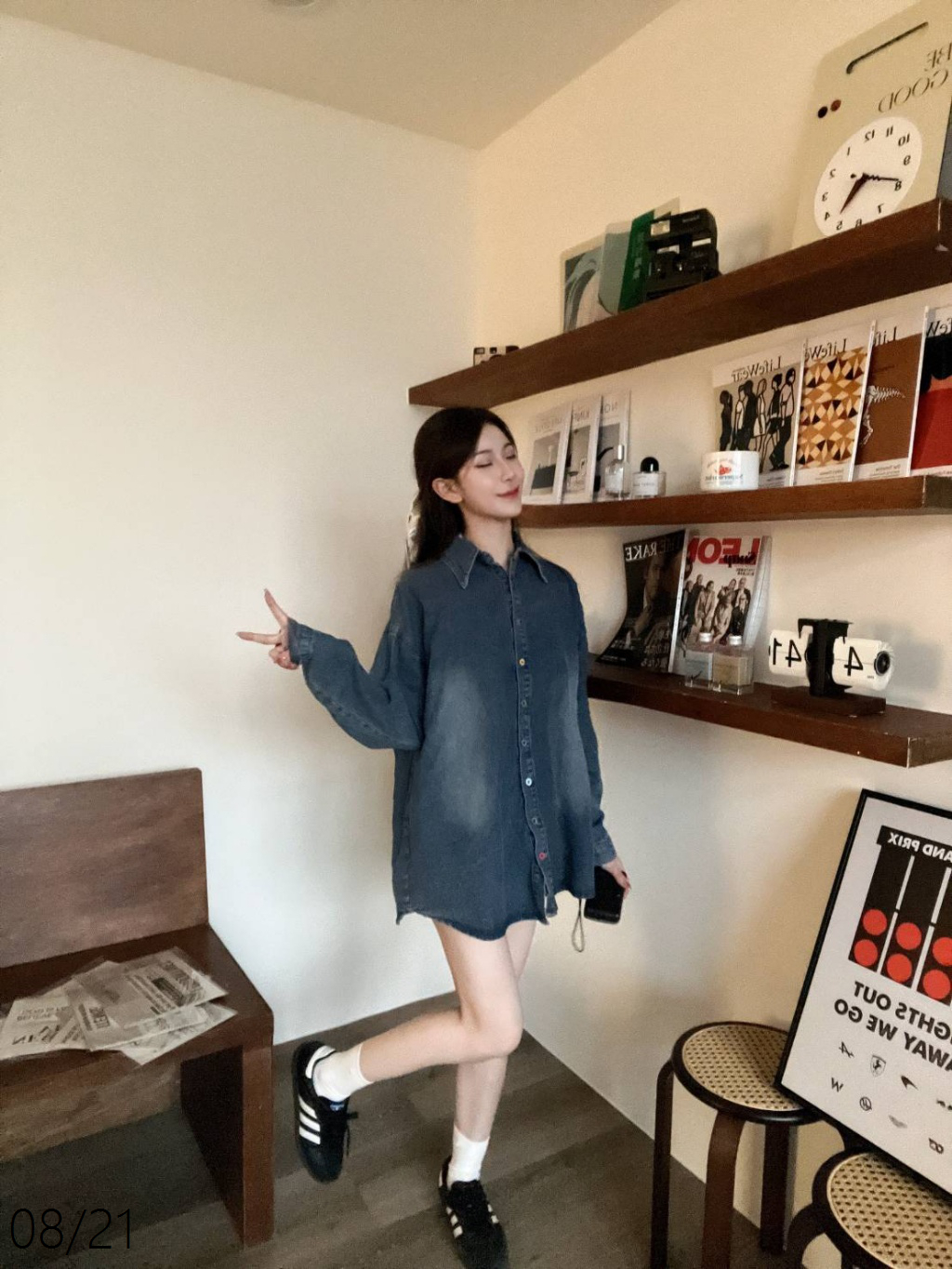 7540時髦彩釦牛仔襯衫 (3)