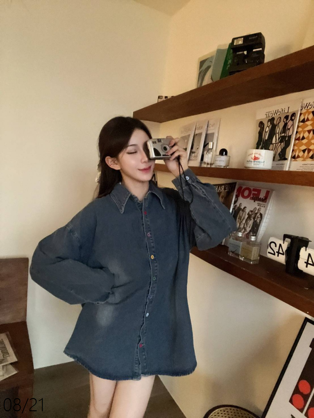 7540時髦彩釦牛仔襯衫 (2)