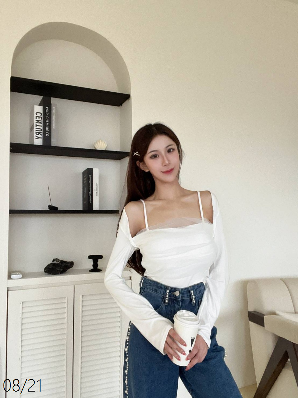 5306質感網紗下斜切造型上衣 (3)