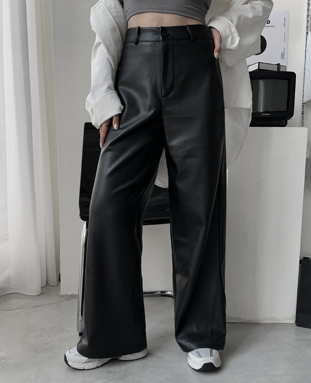 828S7533『選品』美式帥氣皮革直筒寬褲 (2)