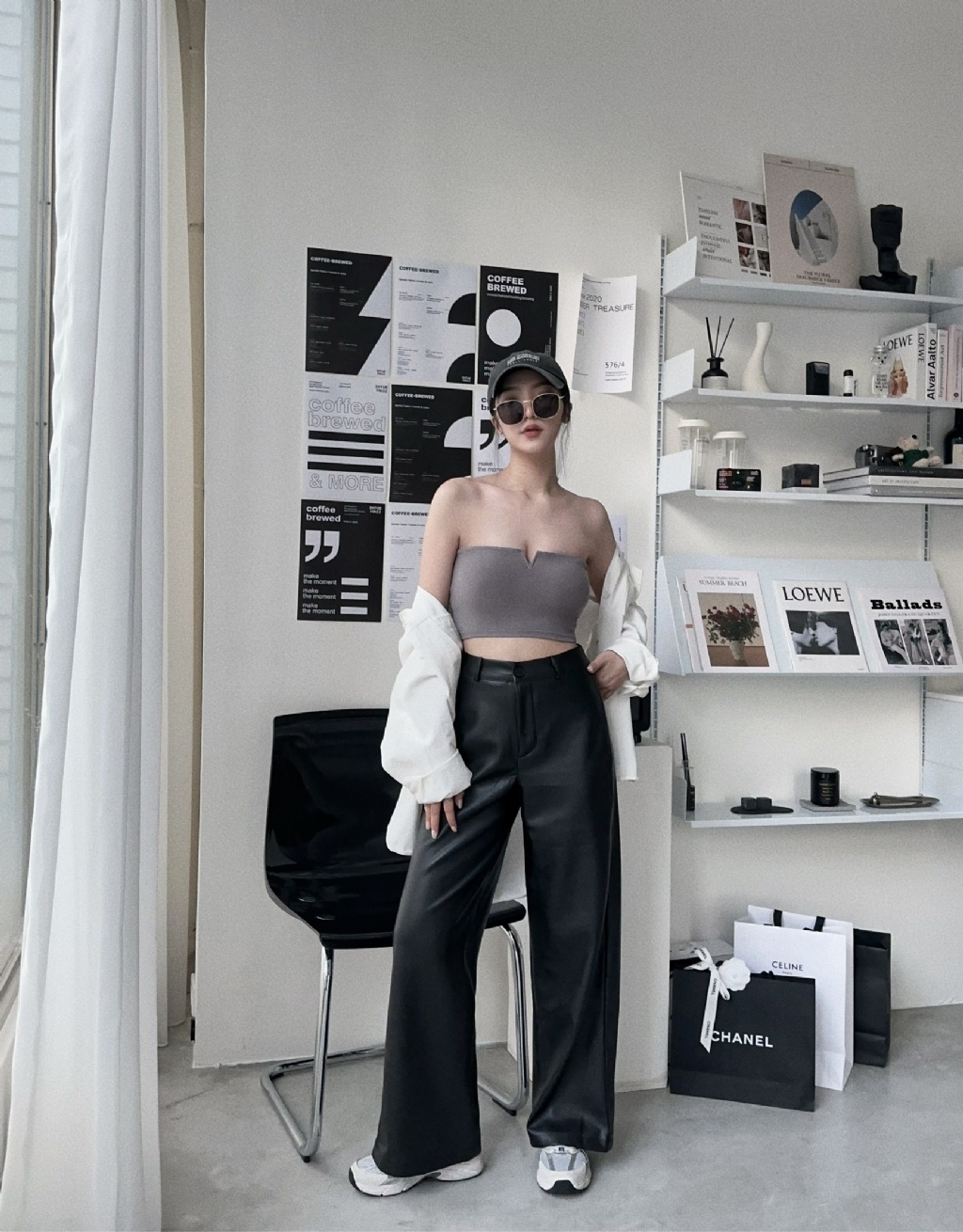 828S7533『選品』美式帥氣皮革直筒寬褲