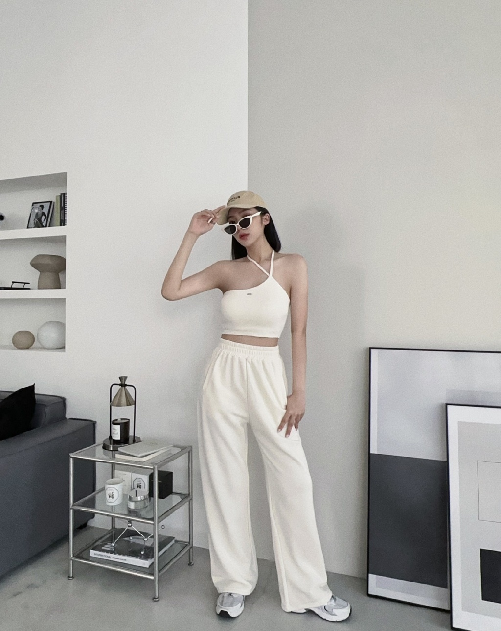 8280019『訂製款』美式不規則繞脖鐵牌寬褲SET