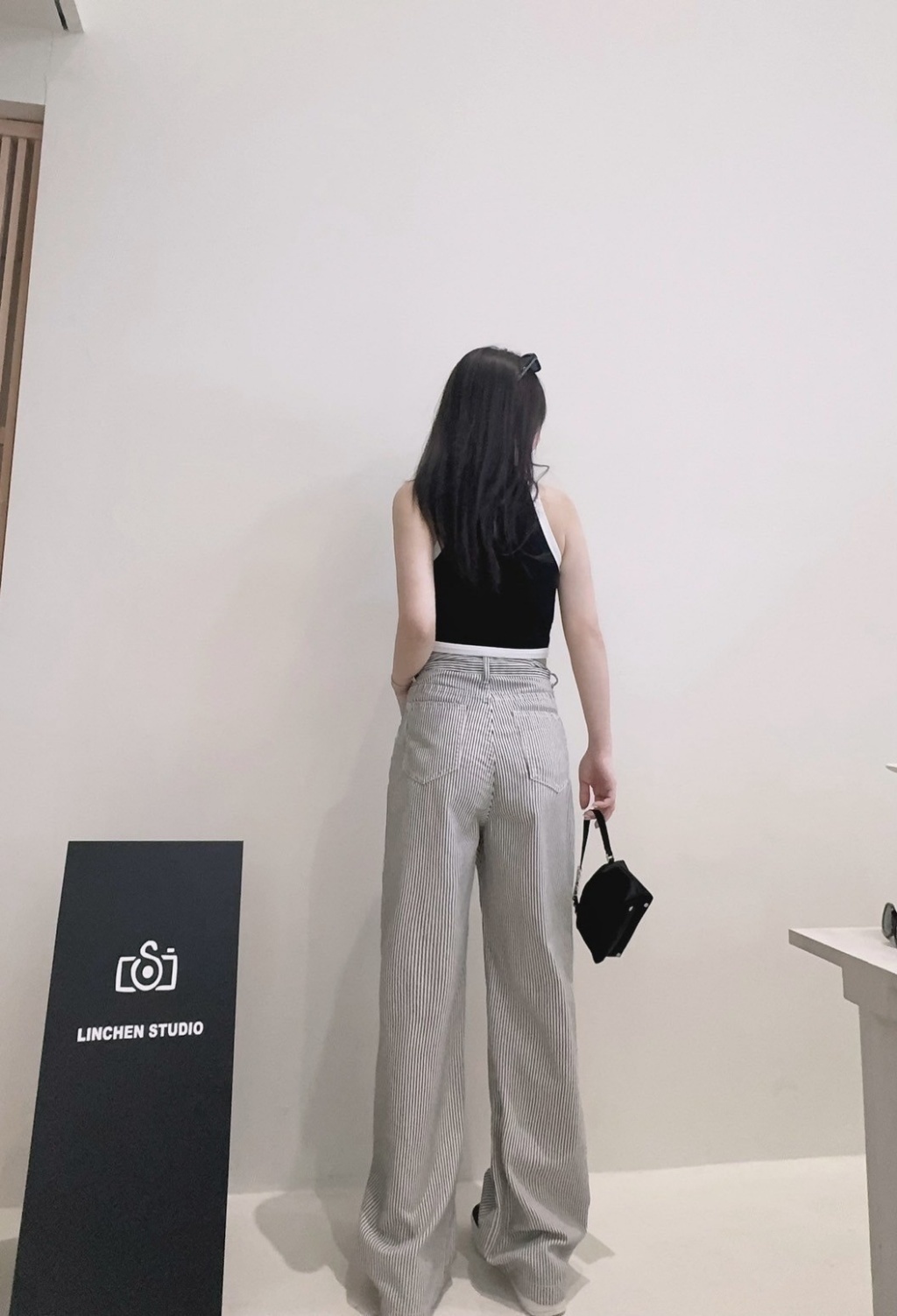 2708直紋牛仔抽繩寬褲ladygo (4)