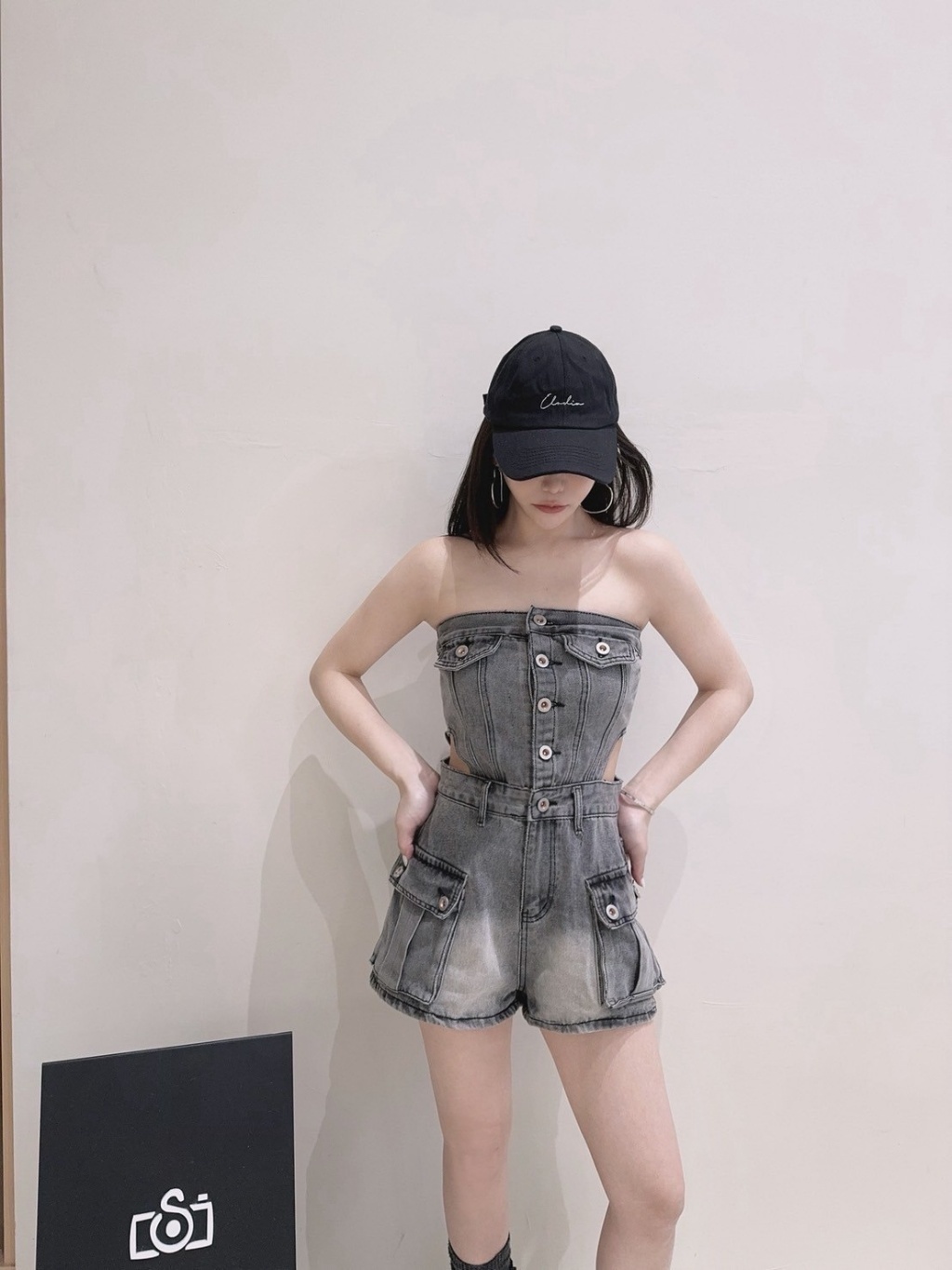 A3779側腰挖空牛仔連身褲 (3)