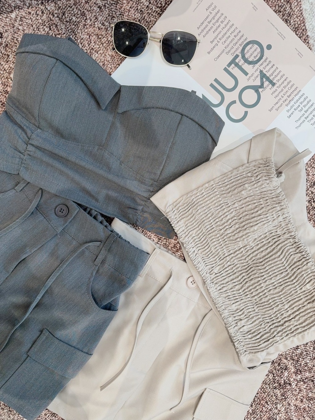 7188獨家細肩帶翻領背心+抽繩包臀裙SET (3)