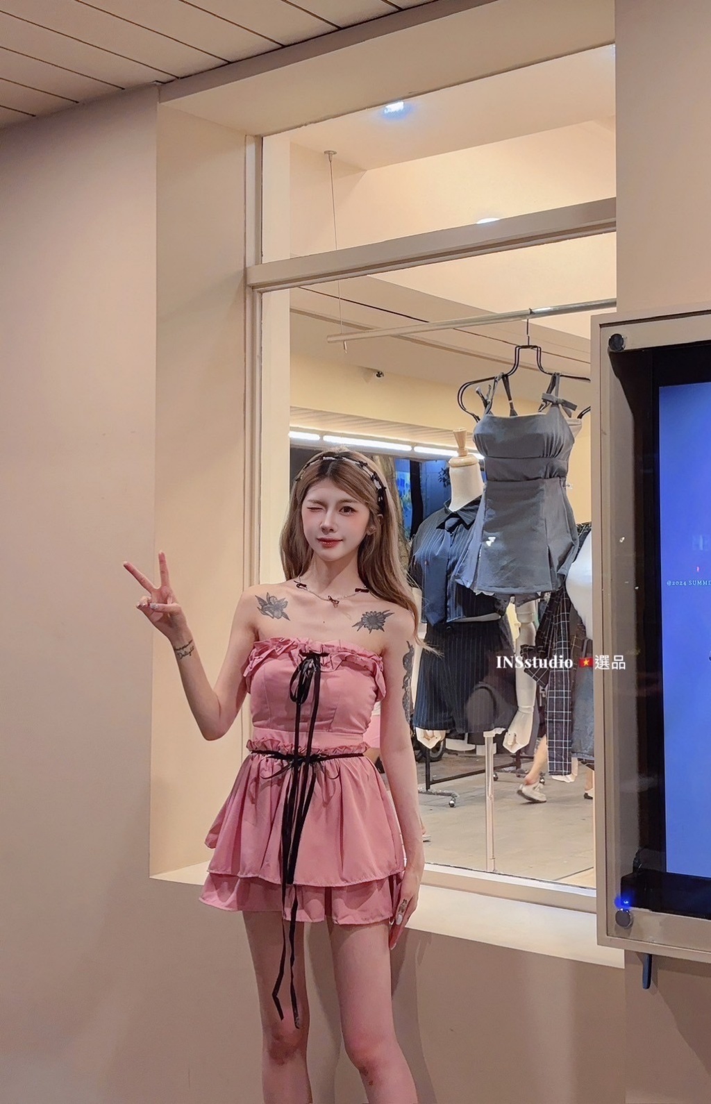 8802【madein🇻🇳miu系少女】減齡假期，蝴蝶结荷葉邊平口+澎感蛋糕裙 (5)