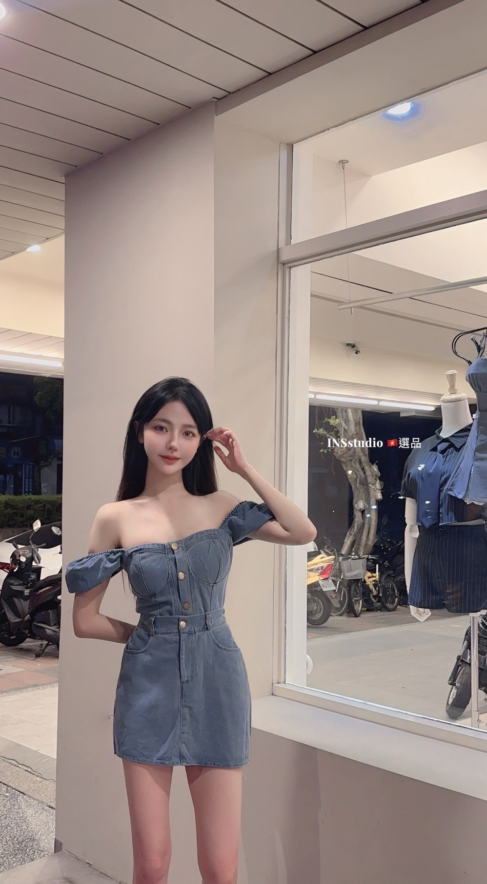 8801【madein🇻🇳南法假期】吸睛牛仔泡泡袖裹胸上衣+高腰显瘦短裙SET (3)