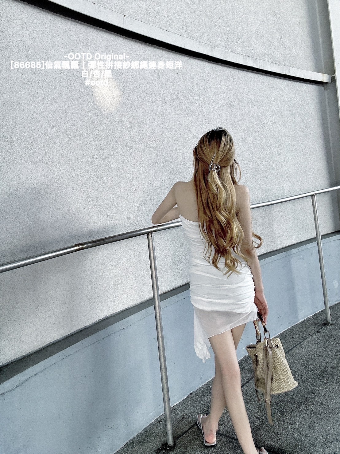 [86685]仙氣飄飄｜彈性拼接紗綁繩連身短洋 (2)