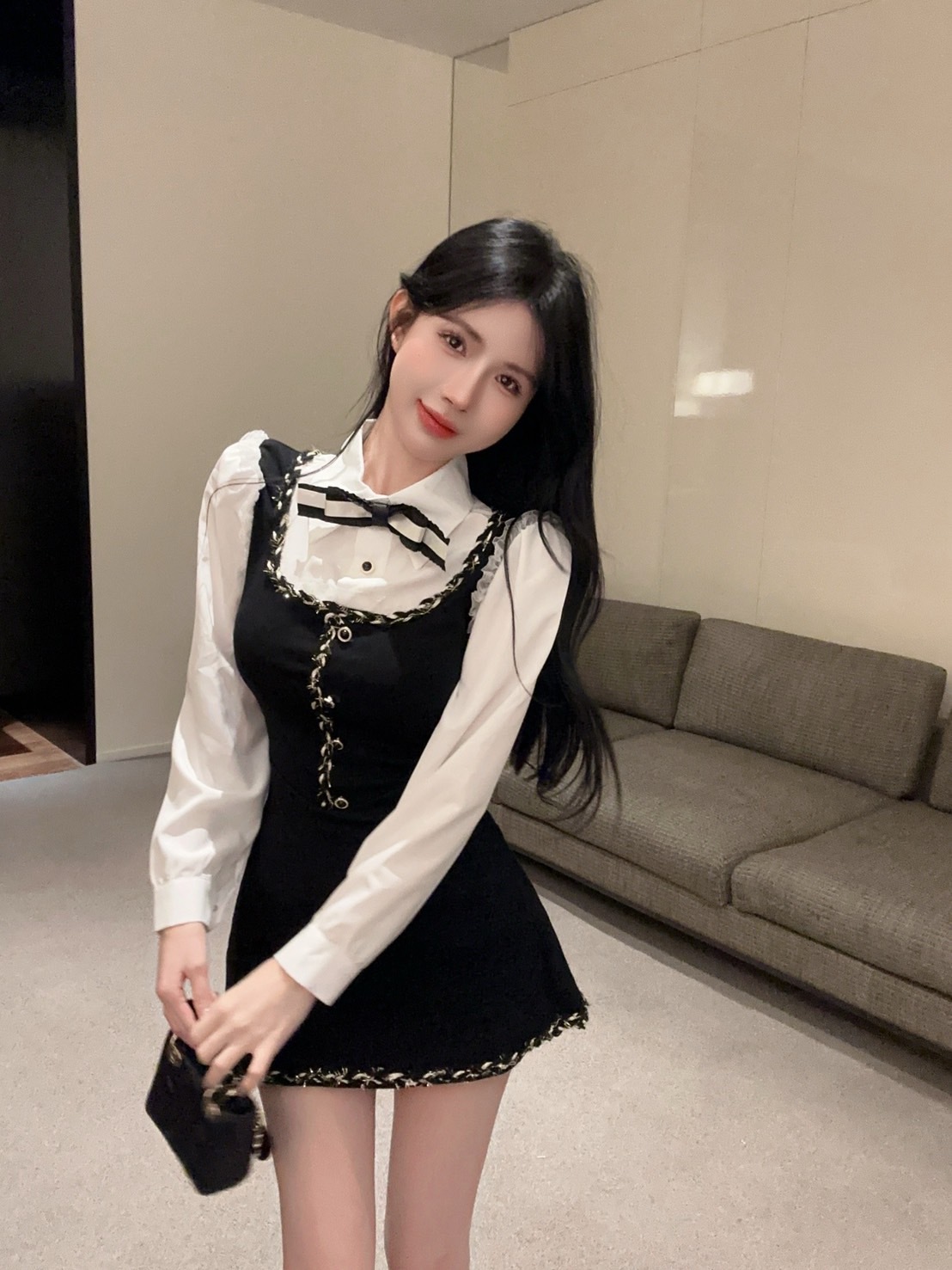 2592长袖衬衫小香风假两件气质连衣裙 (4)