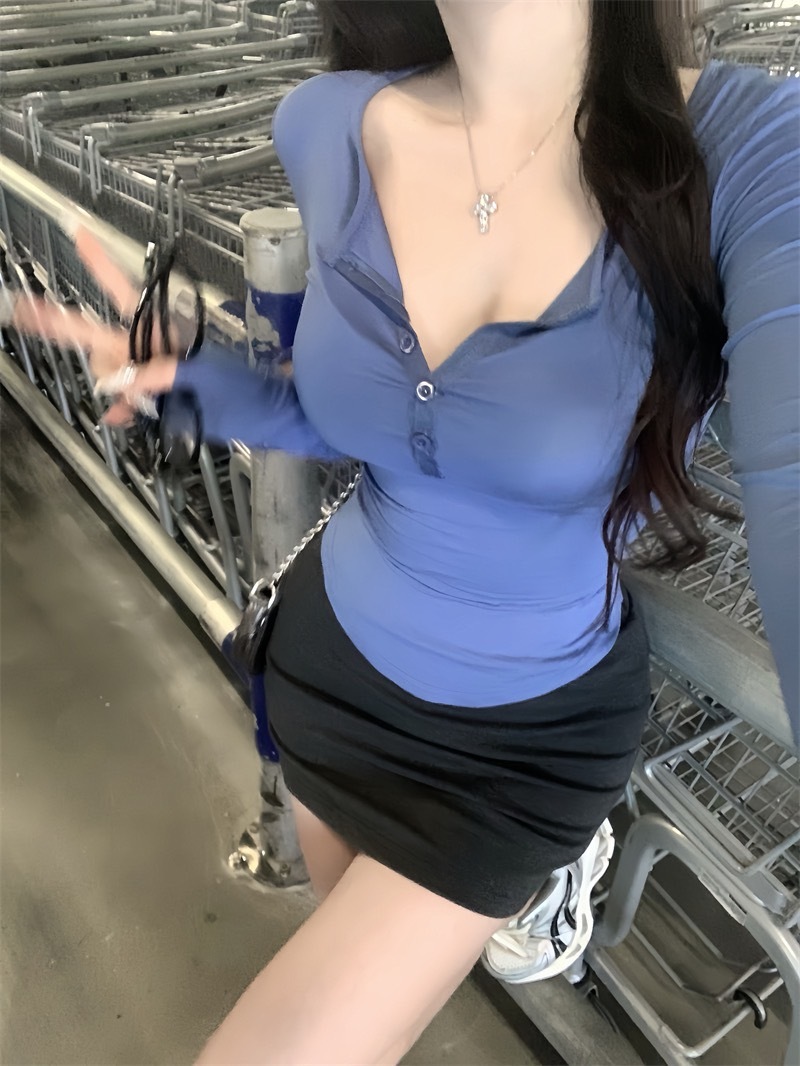 3248纯欲百搭修身紐扣显瘦tee+小灰灰包臀裙 (11)