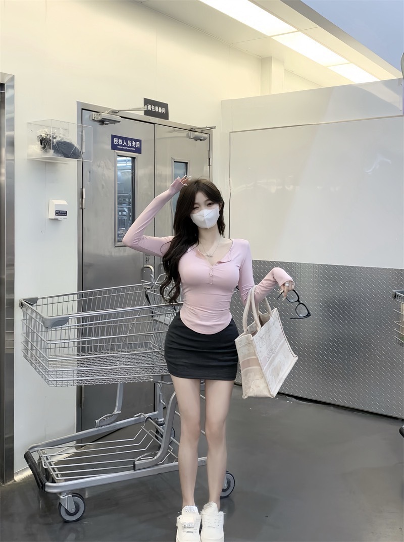 3248纯欲百搭修身紐扣显瘦tee+小灰灰包臀裙 (2)