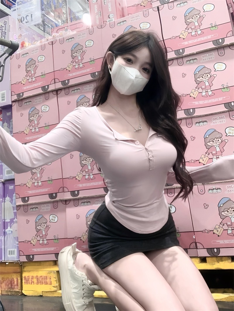 3248纯欲百搭修身紐扣显瘦tee+小灰灰包臀裙