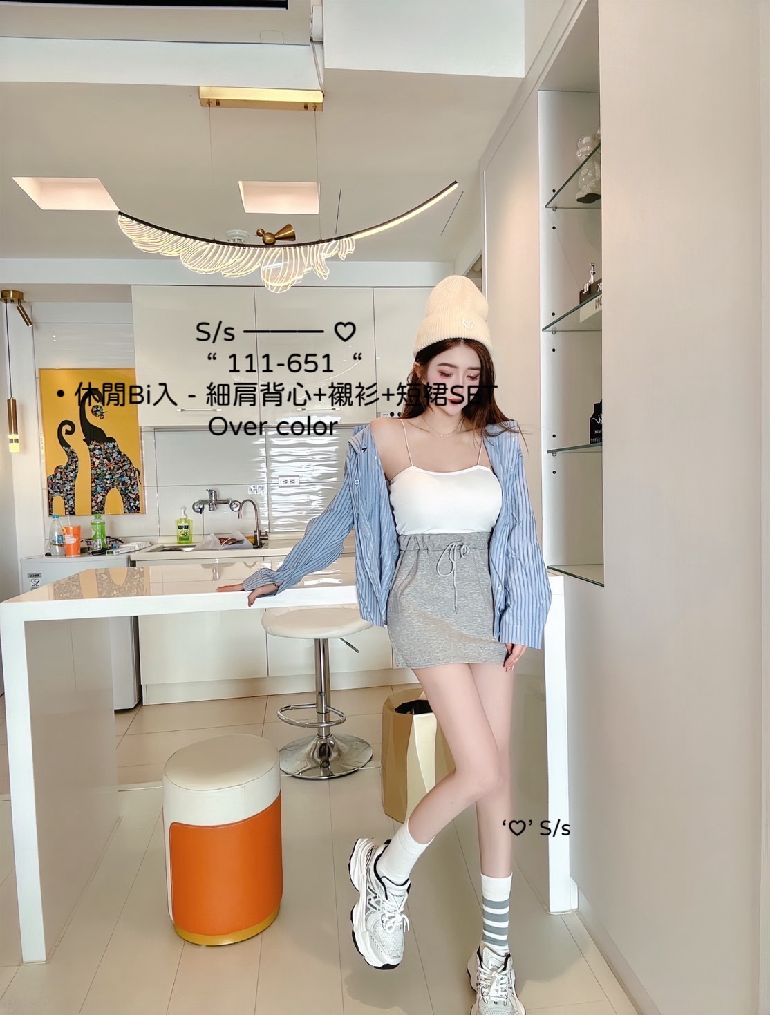 111-651 休閒Bi入 細肩背心+襯衫+短裙SET (4)