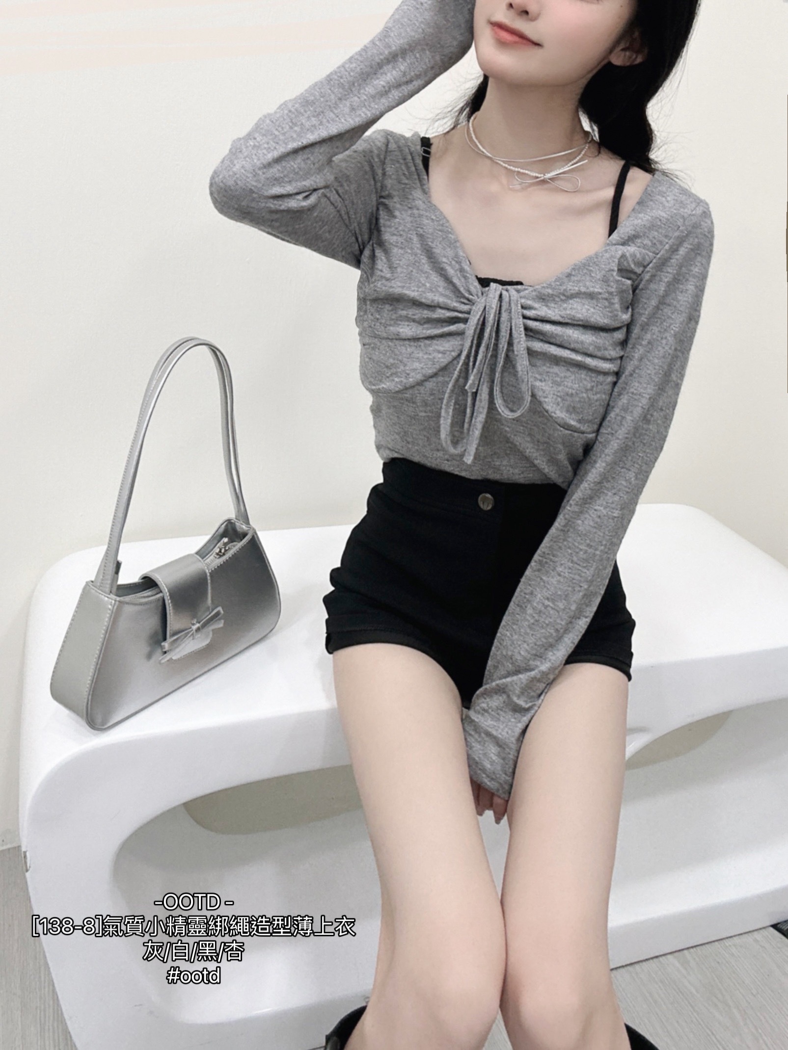 [138-8]氣質小精靈綁繩造型薄上衣 (2)