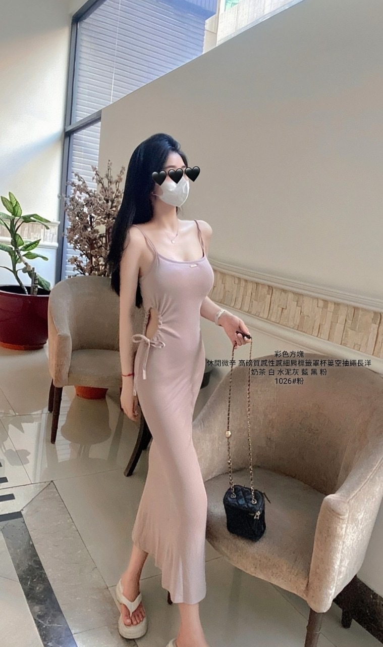 1026休閒性感細肩標籤罩杯簍空抽繩長洋 (2)