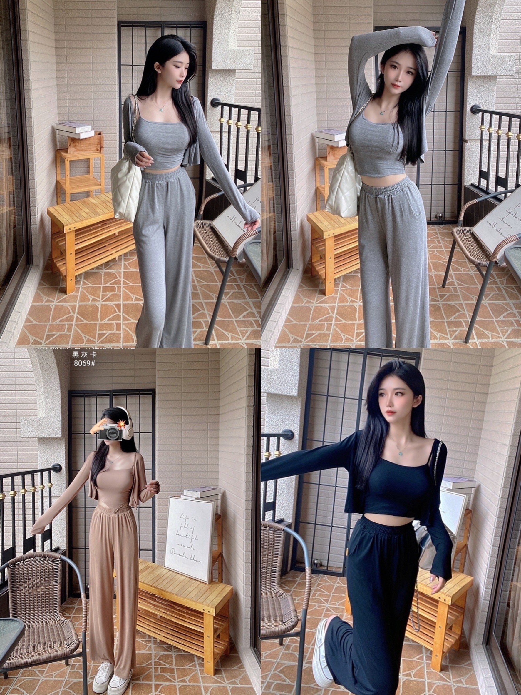 8069高磅不規則抓皺罩杯背心➕清爽排釦外套+彈性寬褲三件組 (5)