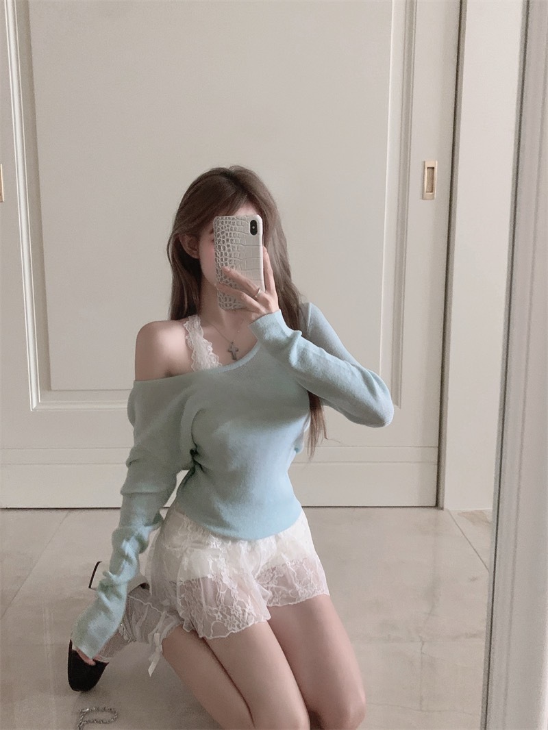 2379微透大领针织衫+挂脖蕾丝内搭两件套 (4)