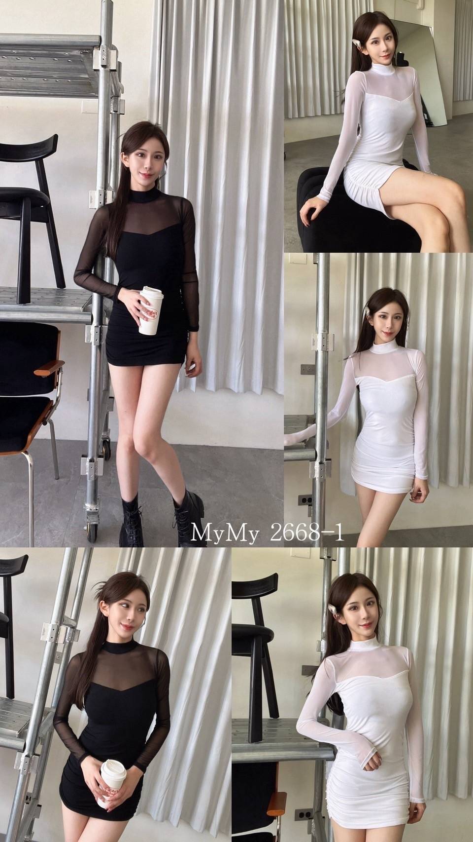 2668-1網紗拼接連身短洋裝