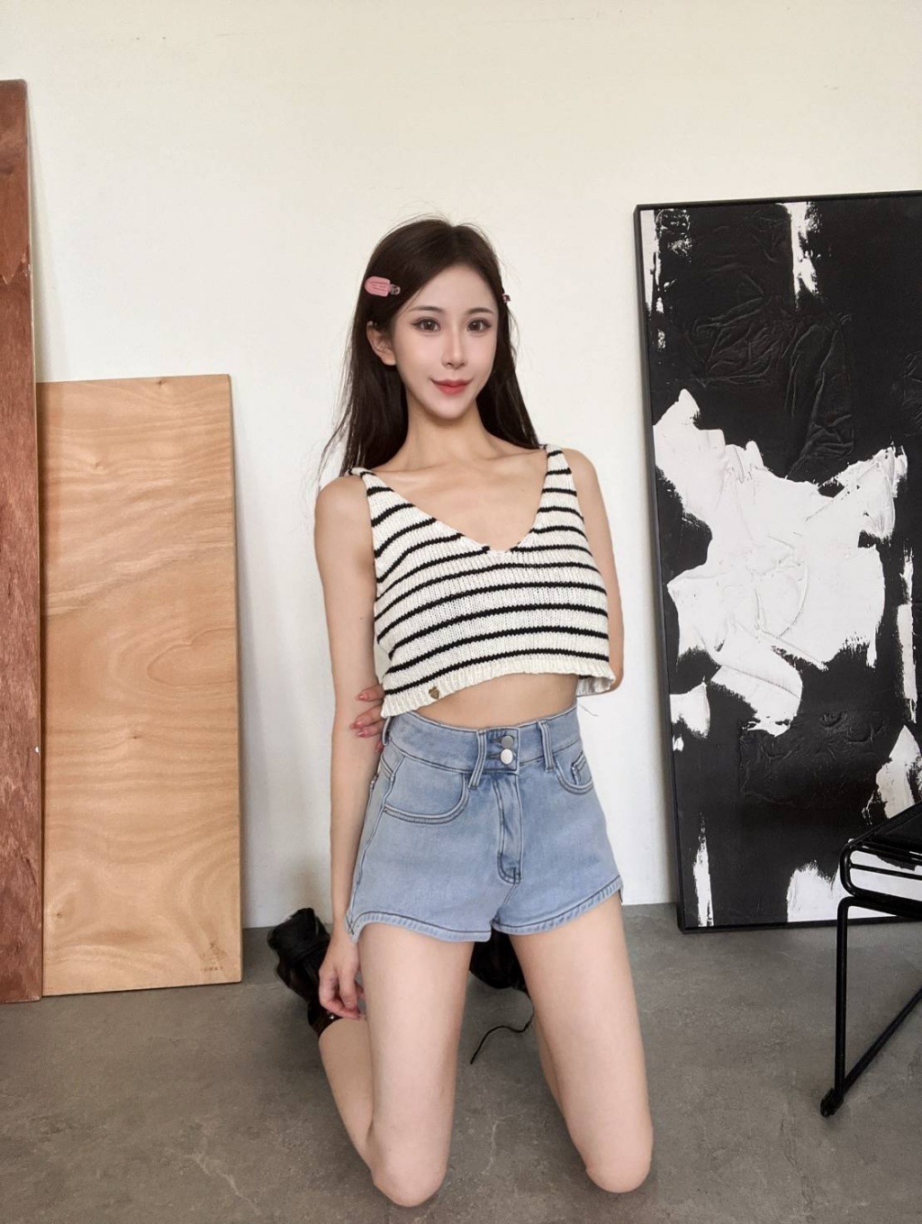 7816自訂款精緻愛心鐵牌條紋V領背心 (4)