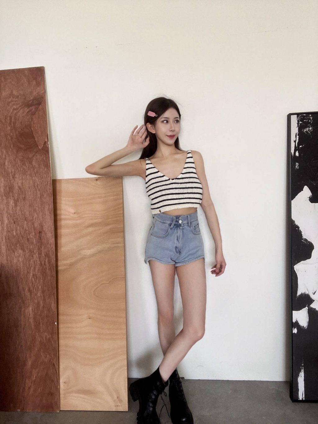 7816自訂款精緻愛心鐵牌條紋V領背心 (3)