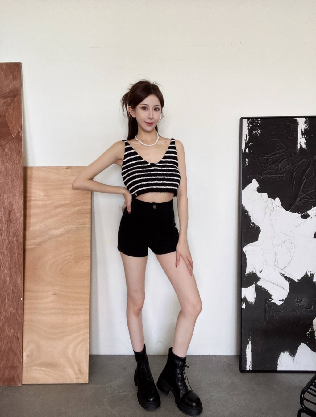 7816自訂款精緻愛心鐵牌條紋V領背心