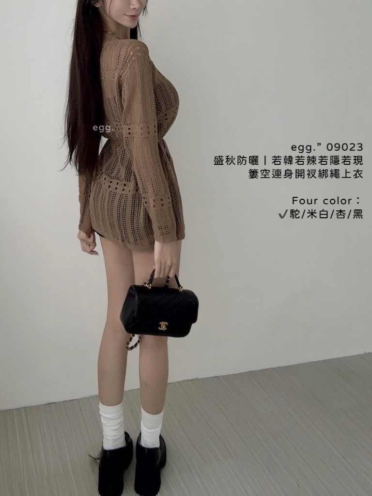 09023盛秋防曬｜若韓若辣若隱若現簍空連身開衩綁繩上衣 (3)