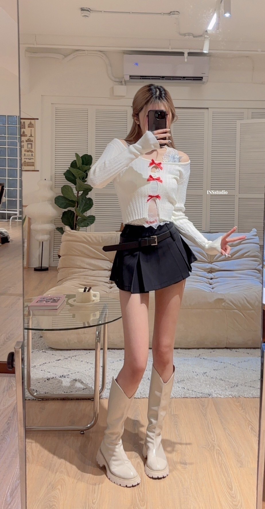 6631【膠片日記🎞️】早秋高级感叠穿蕾絲鏤空蝴蝶結背心