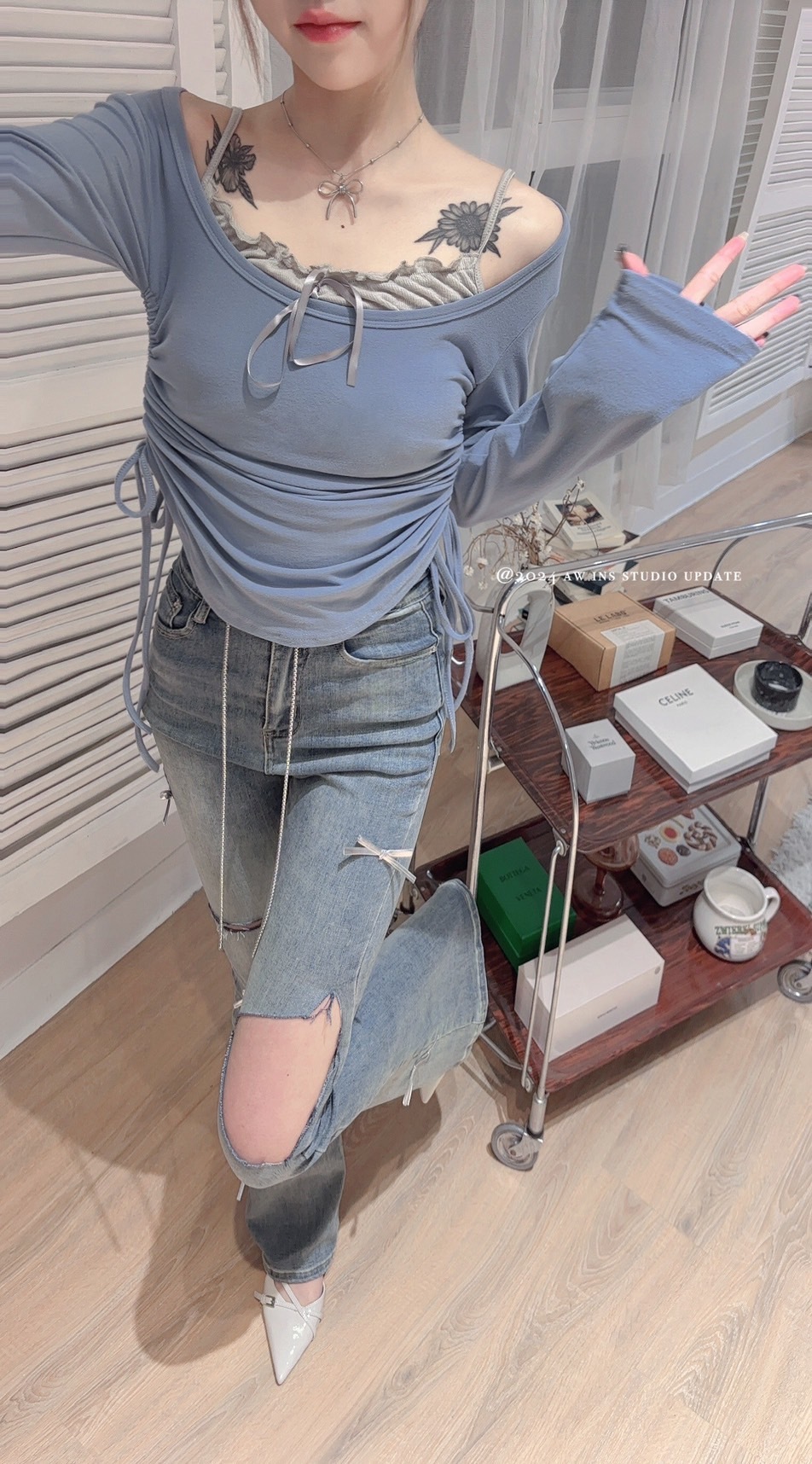 7571【純欲芭蕾組合🩰】甜辣系列长袖打底衫叠穿修身吊带背心套裝 (7)