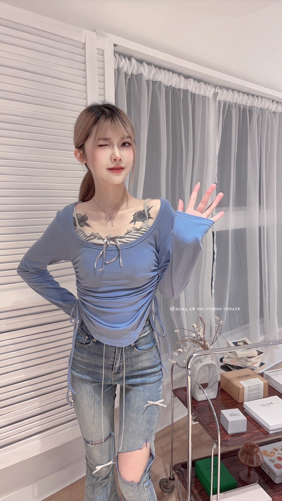 7571【純欲芭蕾組合🩰】甜辣系列长袖打底衫叠穿修身吊带背心套裝 (6)