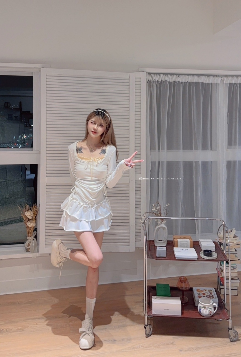 7571【純欲芭蕾組合🩰】甜辣系列长袖打底衫叠穿修身吊带背心套裝