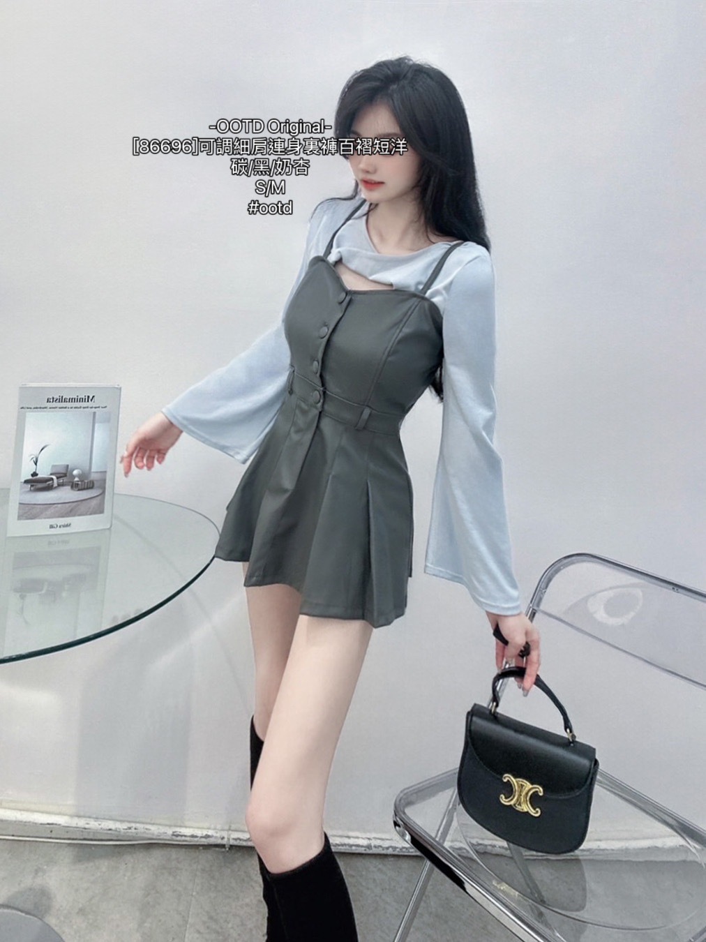 [86696]可調細肩連身裏褲百褶短洋 (6)