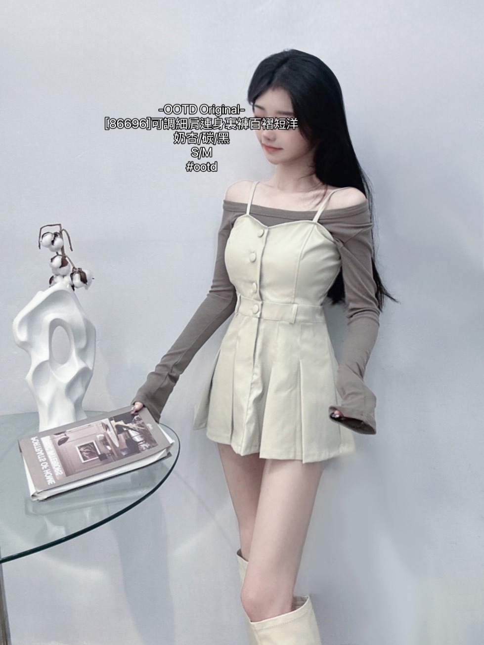 [86696]可調細肩連身裏褲百褶短洋 (3)