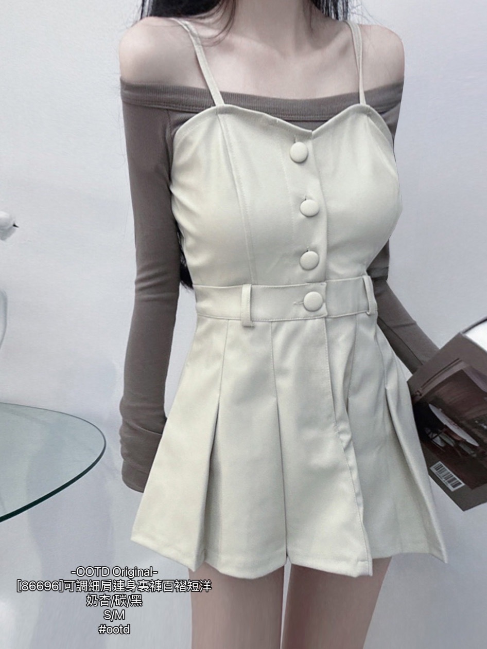 [86696]可調細肩連身裏褲百褶短洋