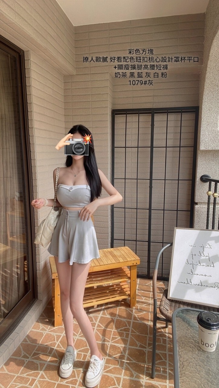 1079撩人歐膩 好看配色鈕扣桃心設計罩杯平口+顯瘦擴腿高腰短褲 (4)