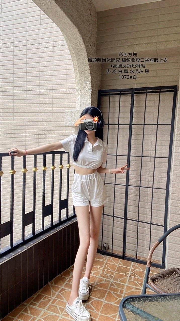 1072街頭時尚休閒感 翻領收腰口袋短版上衣+高腰反折短褲組 (6)