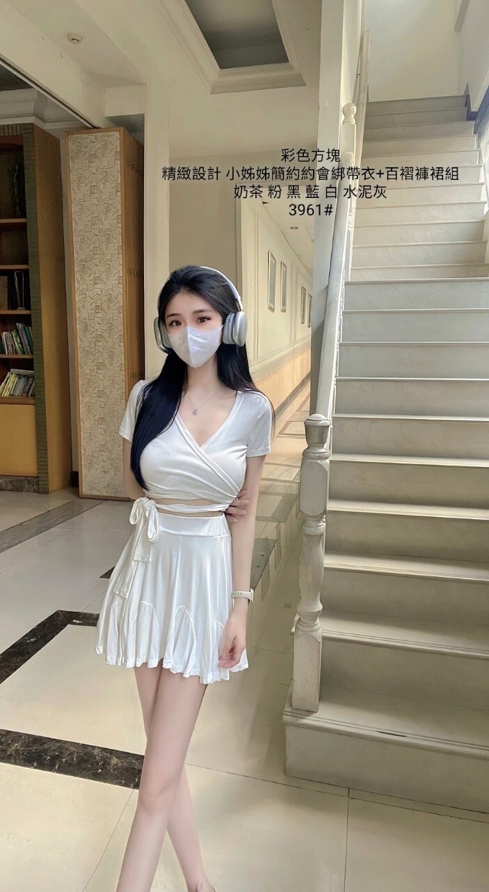 3961精緻設計 小姊姊簡約約會綁帶衣+百褶褲裙組 (6)
