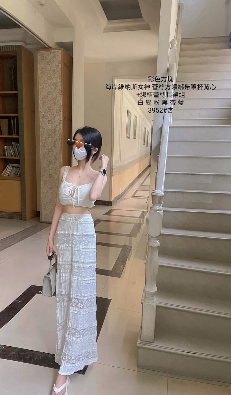 3952海岸維納斯女神 蕾絲方領綁帶罩杯背心+綁結蕾絲長裙組 (3)