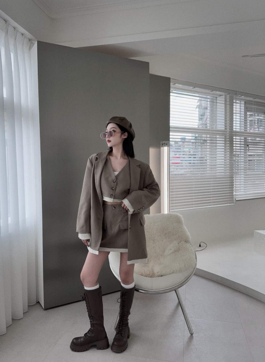 10022733『選品』韓版拼接西裝三件套