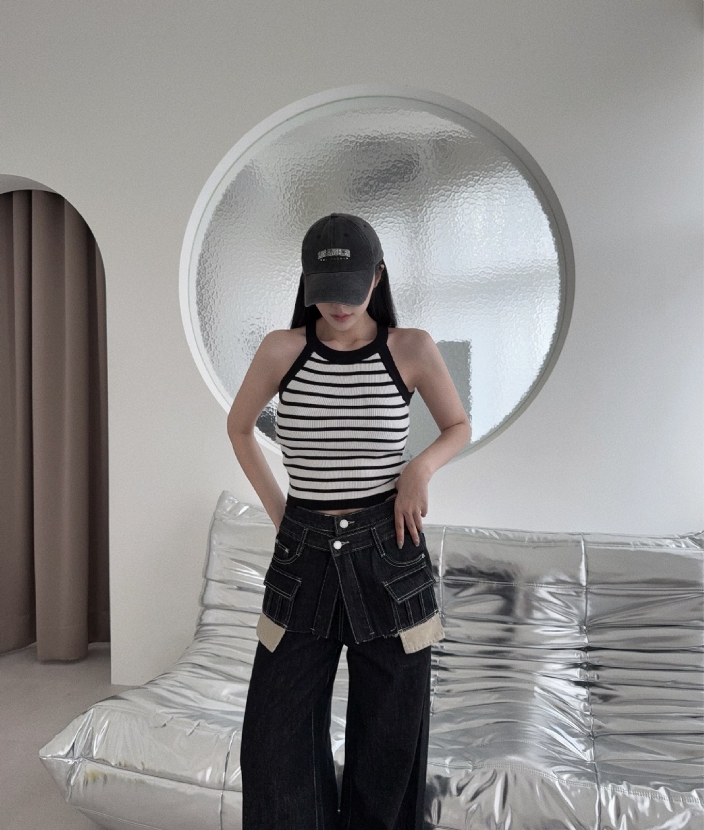 10027012『選品』韓系削肩針織背心 (2)