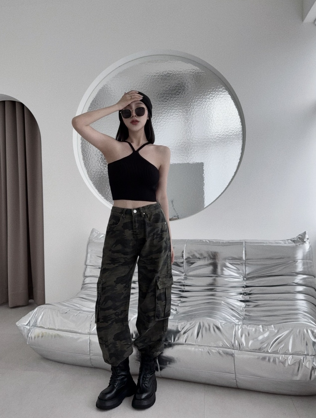 1002F858『選品』美式迷彩工裝闊腿褲 (3)