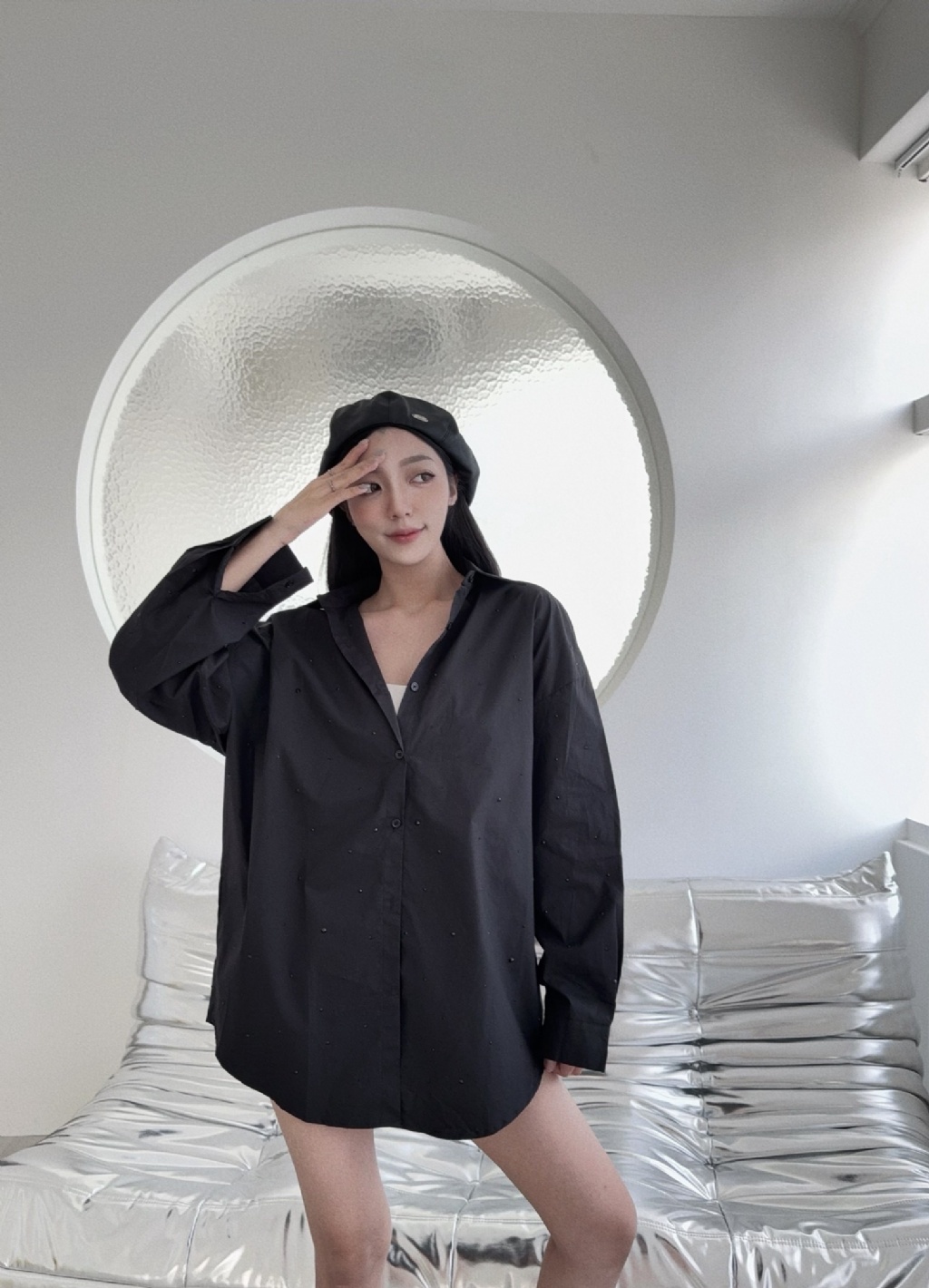 1002891『選品』設計感小眾燙鑽寬鬆襯衫 (3)