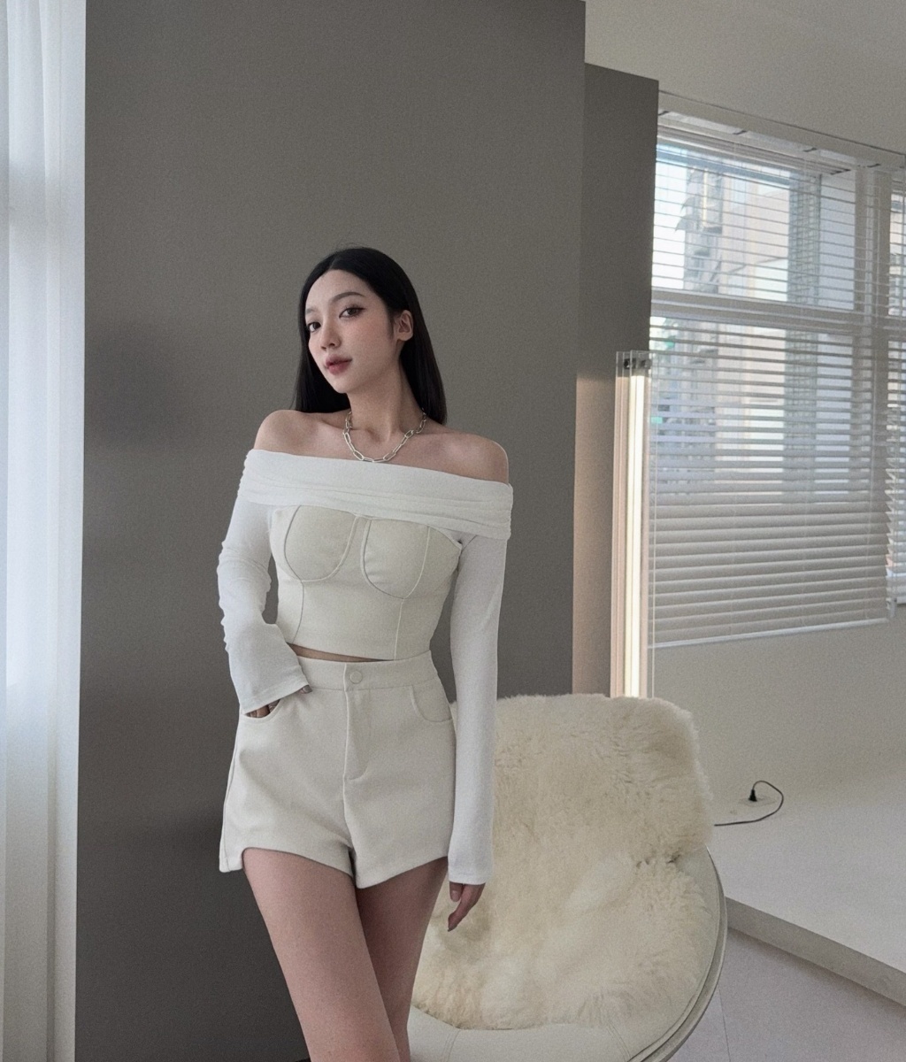 1002968『選品』歐美皮革拼接馬甲一字上衣 (2)