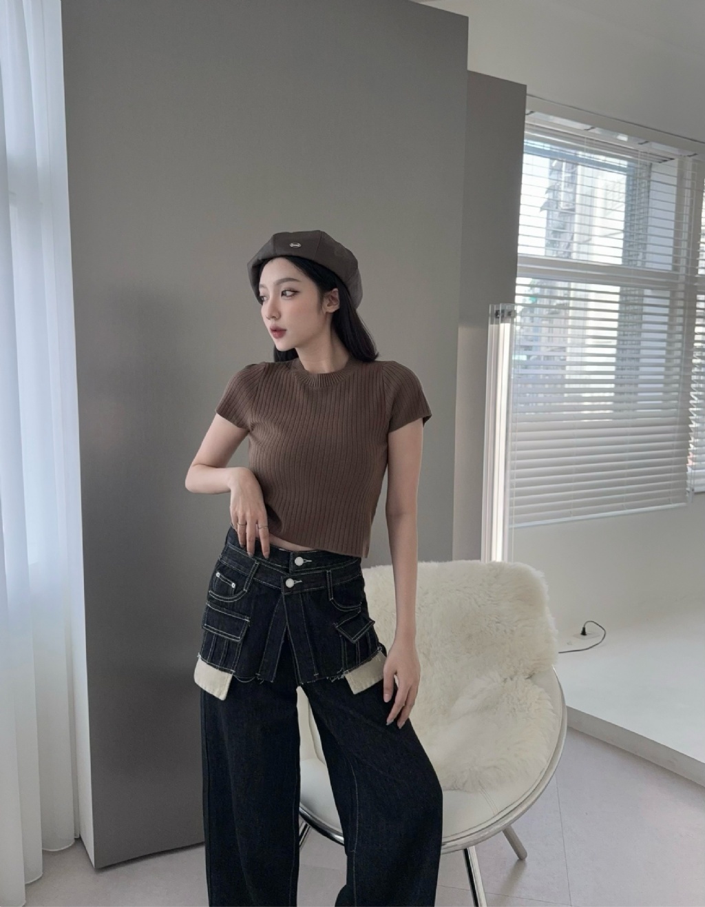 10023086『選品』韓系親膚坑條針織短袖T (5)