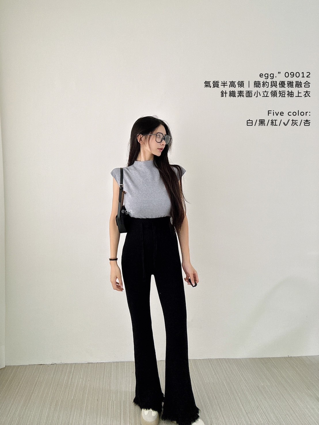 09012氣質半高領｜簡約與優雅融合針織素面小立領短袖上衣 (8)