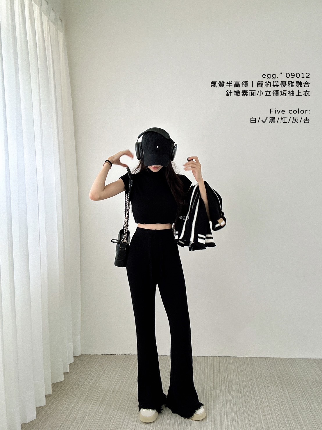 09012氣質半高領｜簡約與優雅融合針織素面小立領短袖上衣 (4)