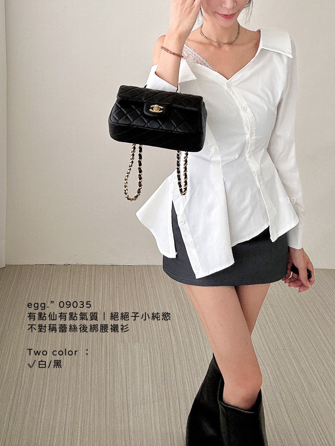 09035氣質｜絕絕子小純慾不對稱蕾絲後綁腰襯衫 (2)