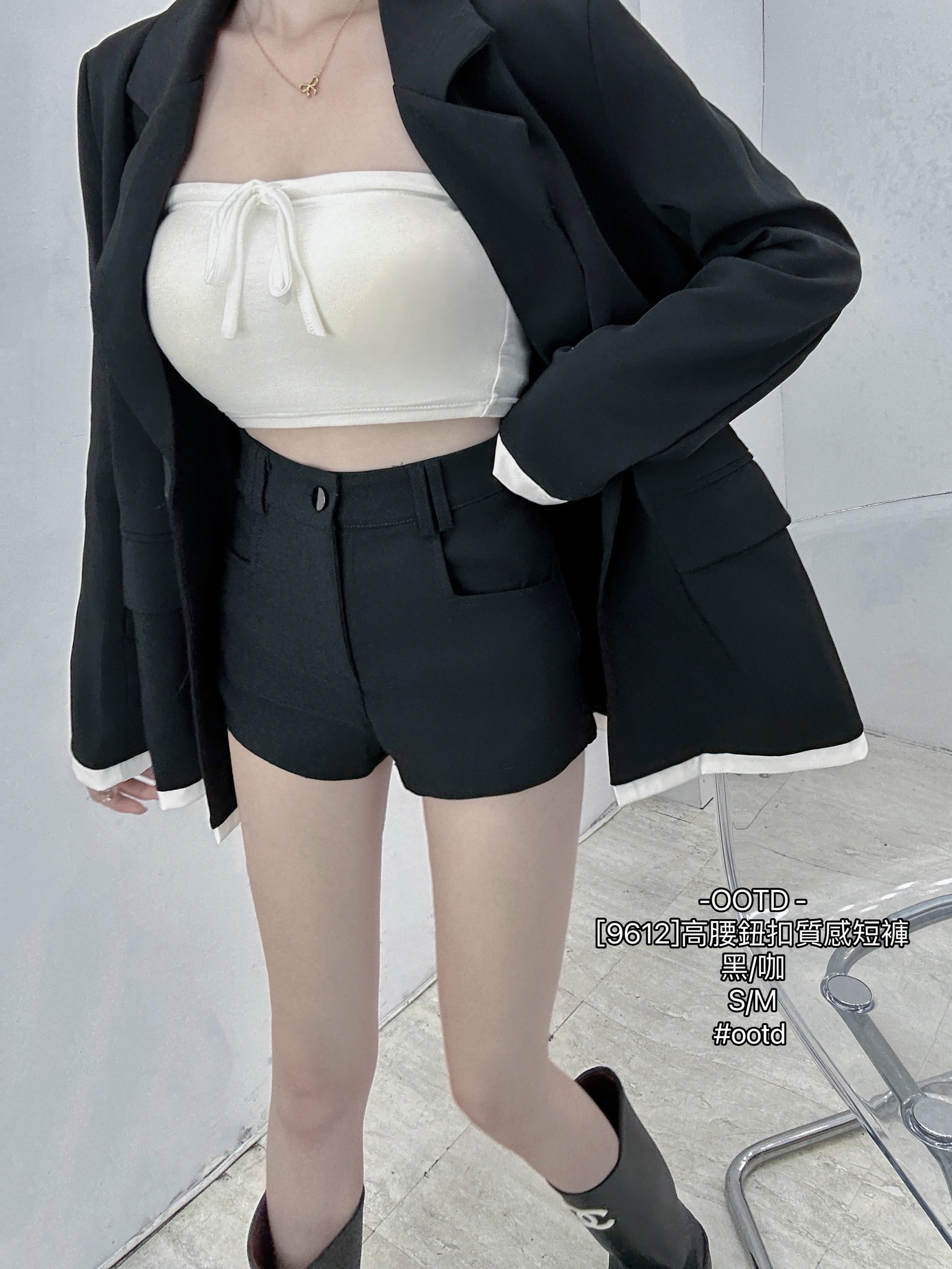 [9612]高腰鈕扣質感短褲 (5)